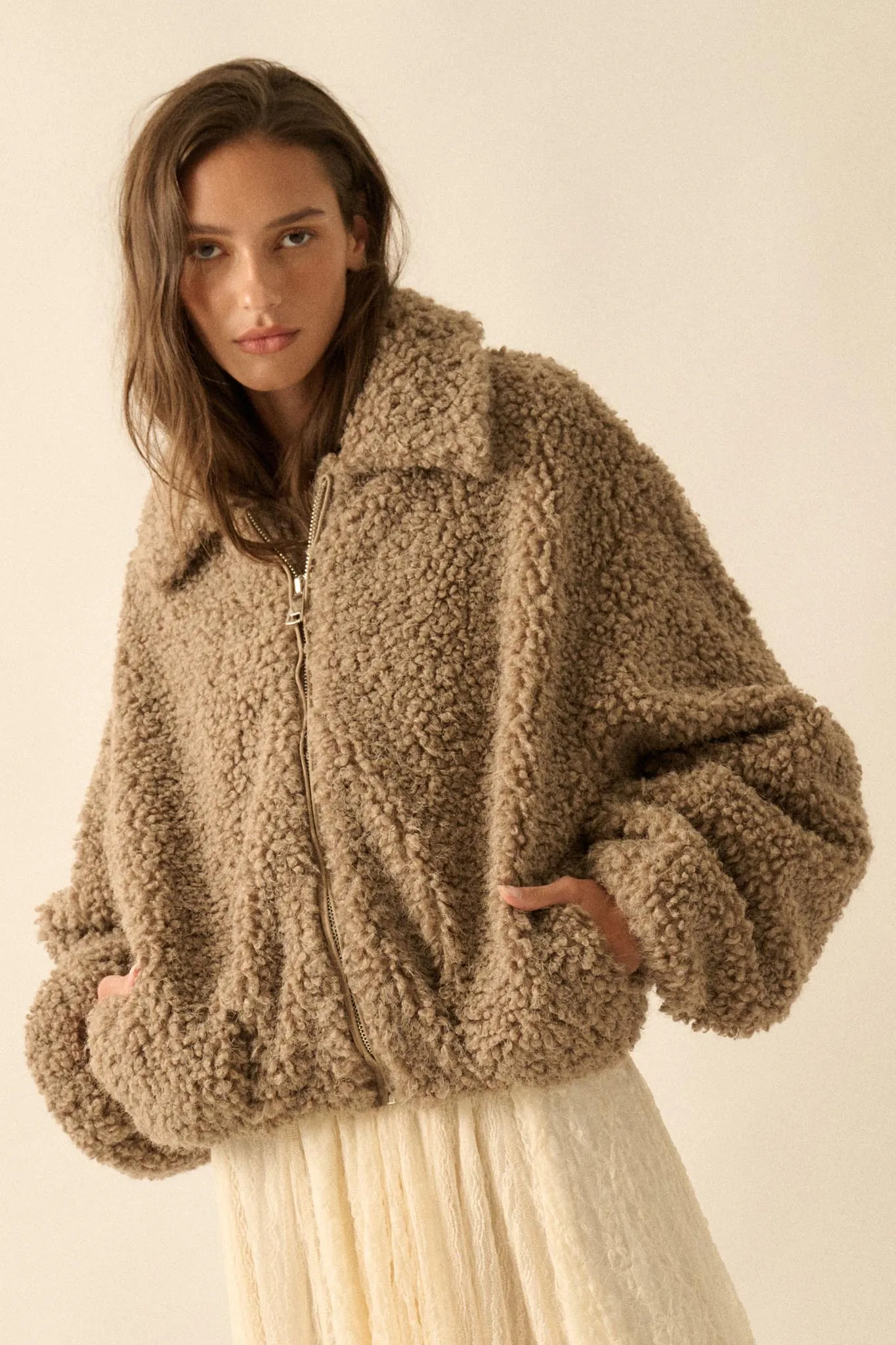 Warm Fuzzies Faux Shearling Zip-Up Teddy Jacket sold by Promesa product image thumbnail 4