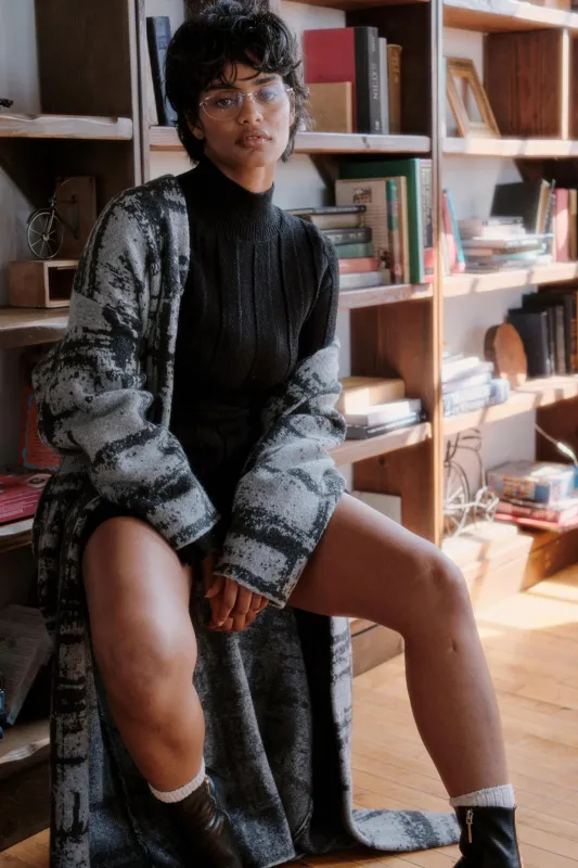 Square One Plaid Jacquard-Knit Duster Cardigan sold by Promesa