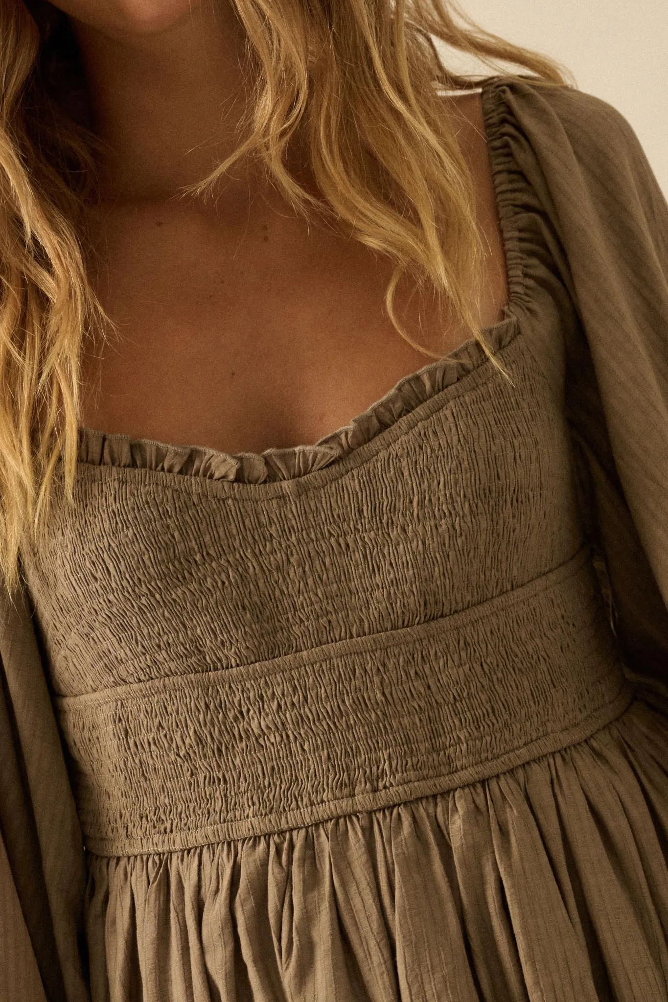 Love Story Smocked Tonal-Stripe Midi Peasant Dress sold by Promesa product image thumbnail 5