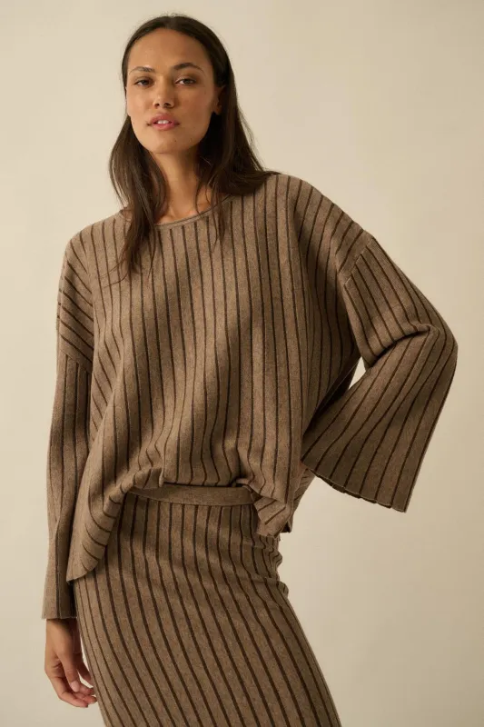 On the Line Striped Wide-Sleeve Loose-Fit Sweater sold by Promesa
