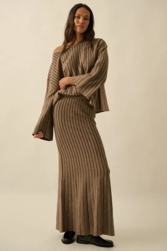 Next in Line Striped Mermaid Maxi Sweater Skirt sold by Promesa