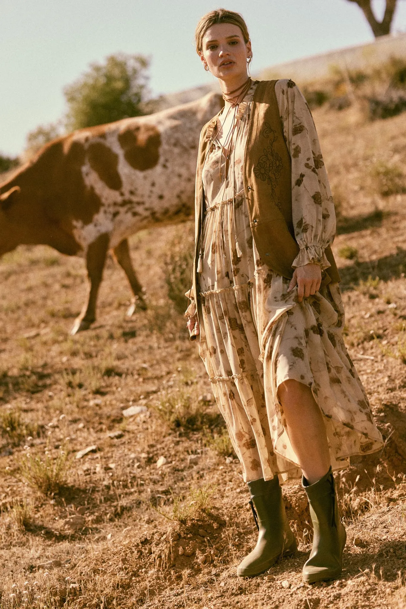 Faded Flowers Tiered Floral Midi Prairie Dress sold by Promesa product image thumbnail 3