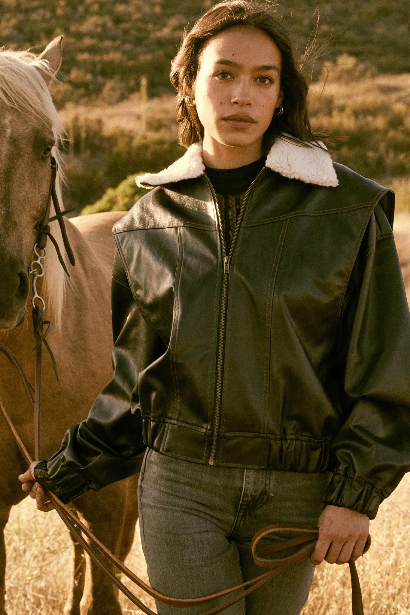 Taking Flight Fleece-Collar Faux Leather Jacket sold by Promesa product image thumbnail 5