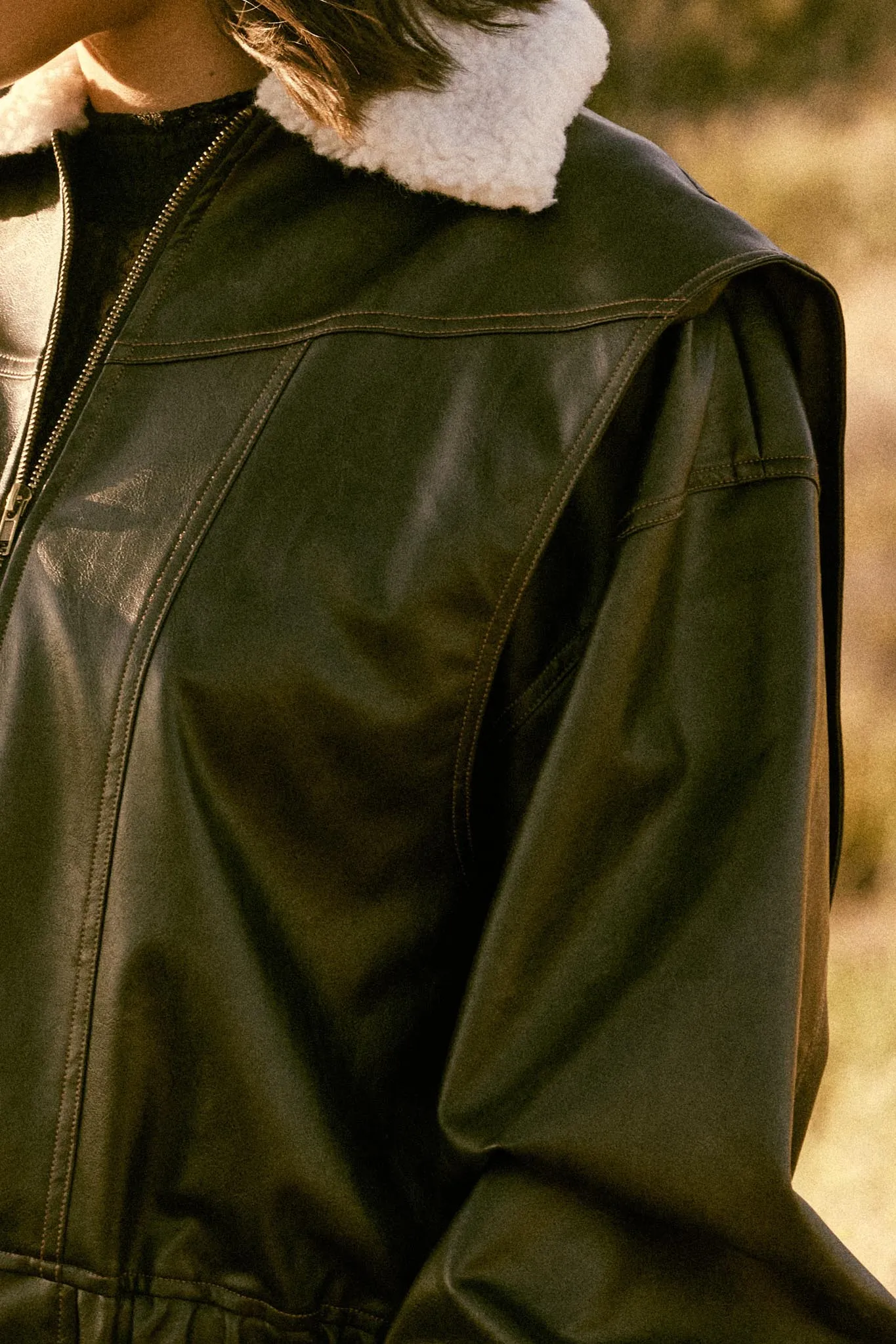 Taking Flight Fleece-Collar Faux Leather Jacket sold by Promesa product image thumbnail 3