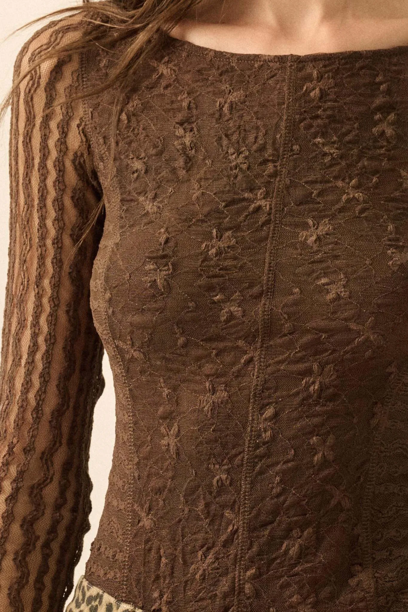 Divine Light Lace Long-Sleeve Boatneck Bodysuit sold by Promesa product image thumbnail 5