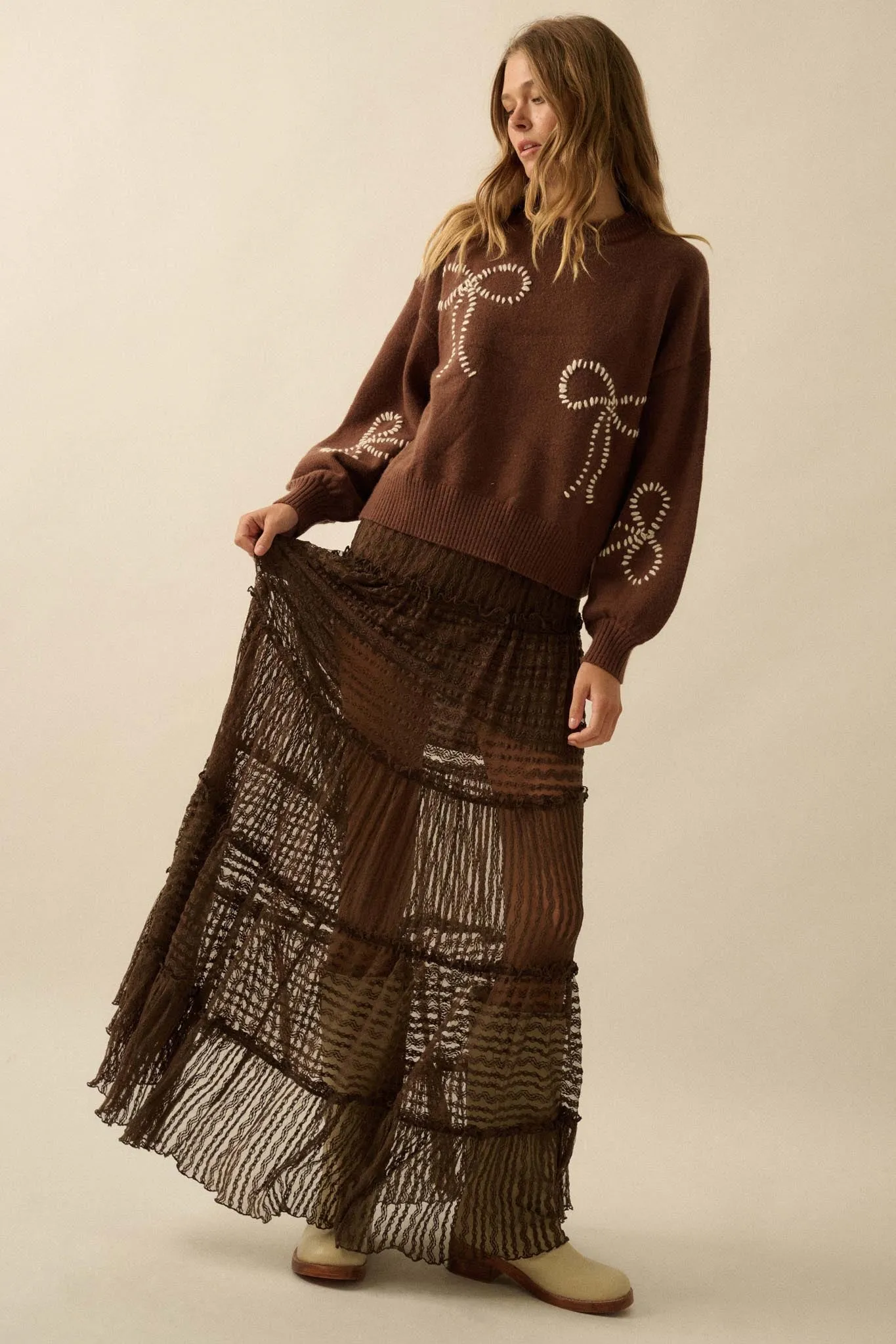 Dreaming of You Striped Lace Tiered Maxi Skirt sold by Promesa product image thumbnail 4