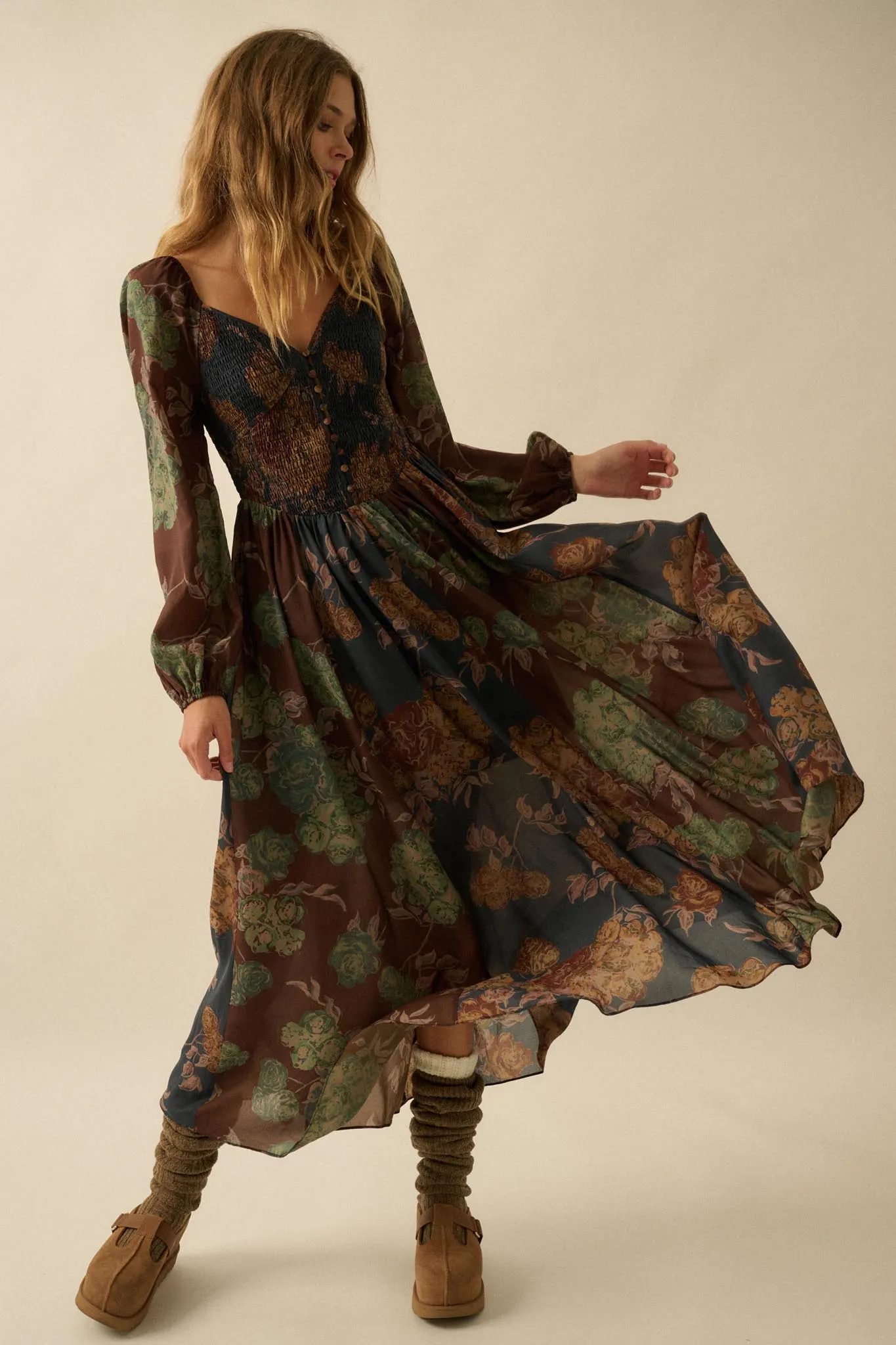 Beautiful Blooms Smocked Floral Maxi Peasant Dress sold by Promesa product image thumbnail 4