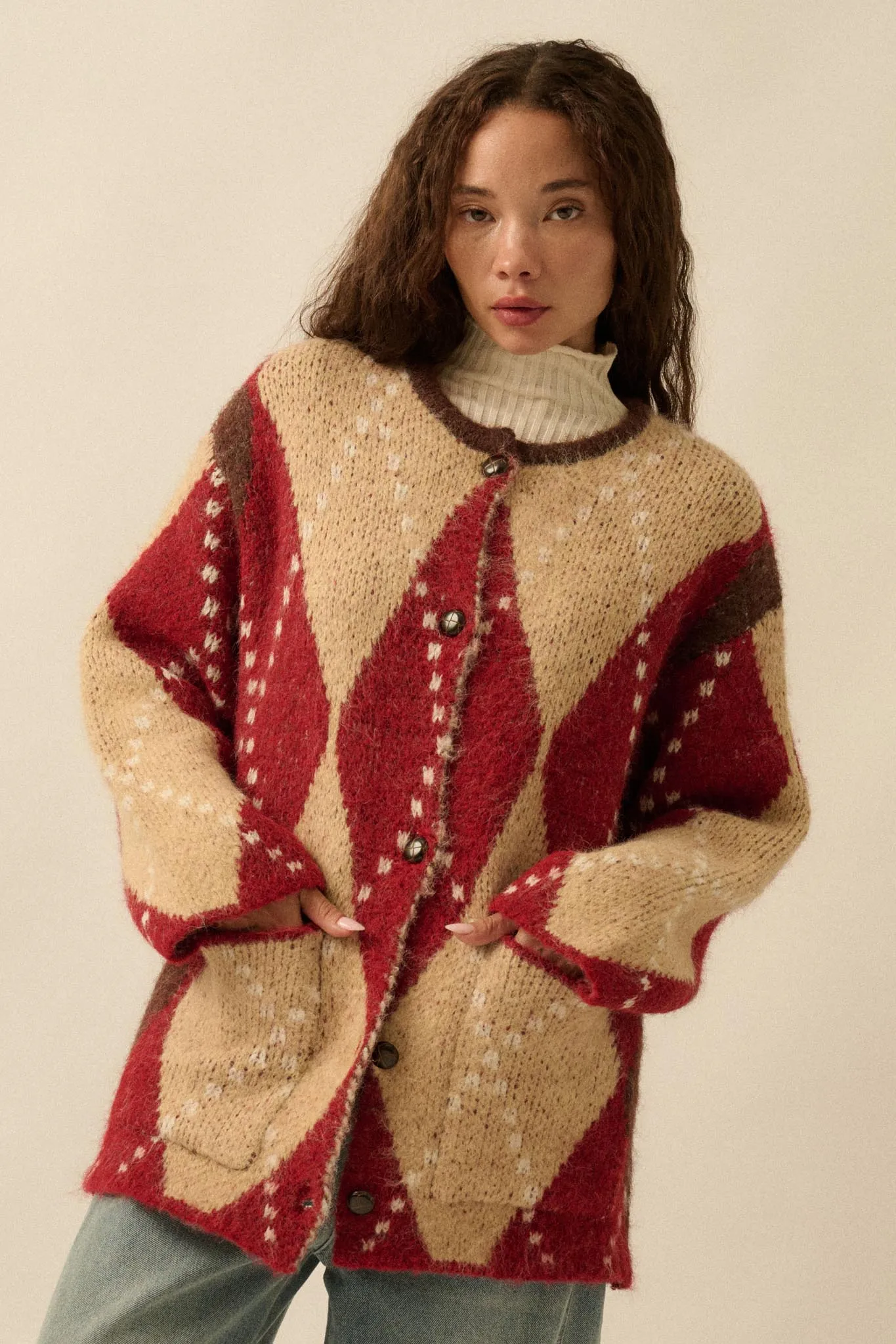 Cross Country Fuzzy-Knit Argyle Pocket Cardigan sold by Promesa product image thumbnail 4