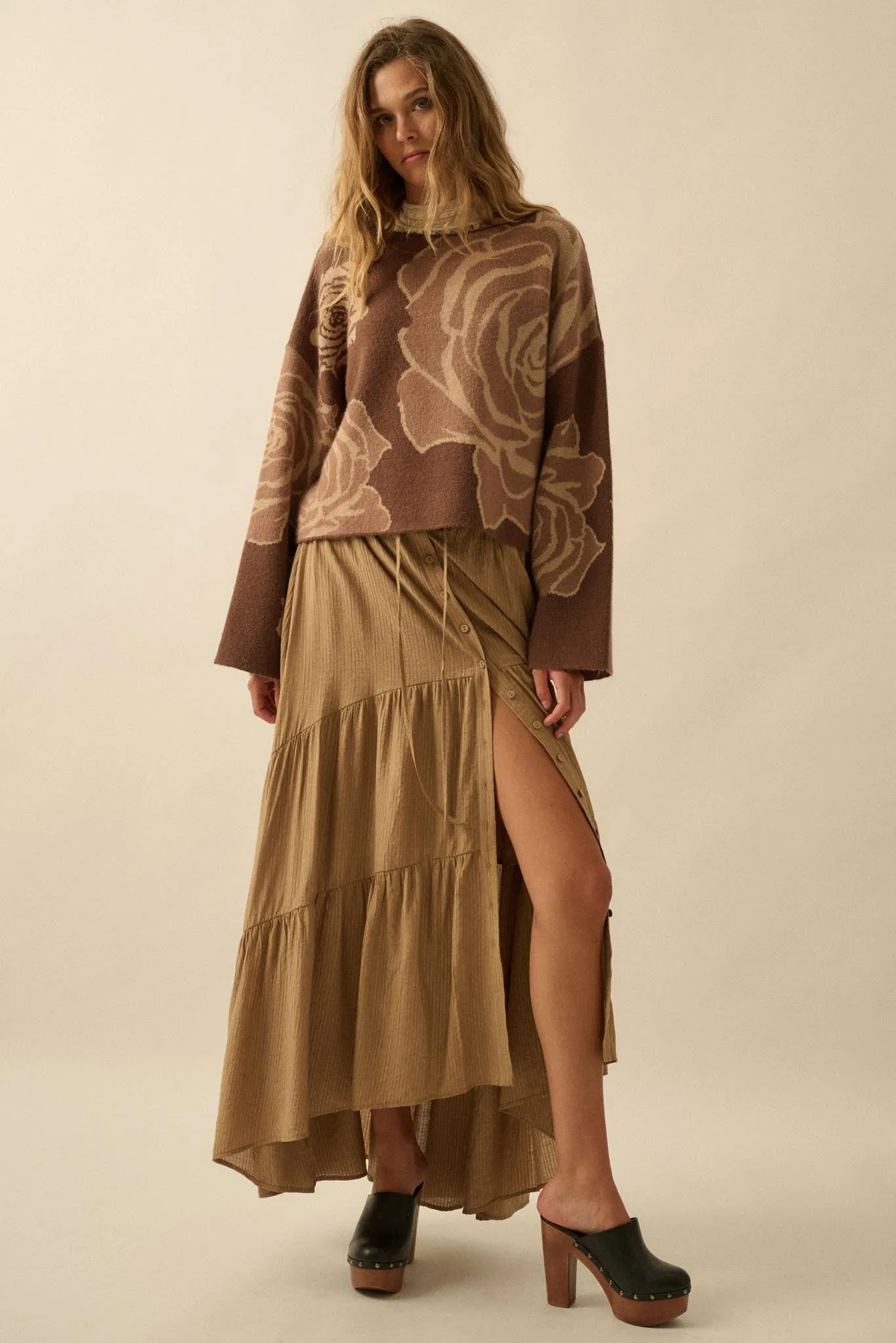 Love You So Button-Front Tiered Ruffle Maxi Skirt sold by Promesa product image thumbnail 4