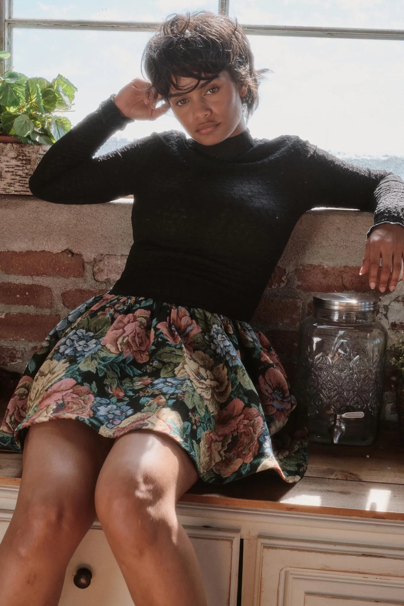 Blooming Brocade Knit and Floral Tapestry Mini Dress sold by Promesa