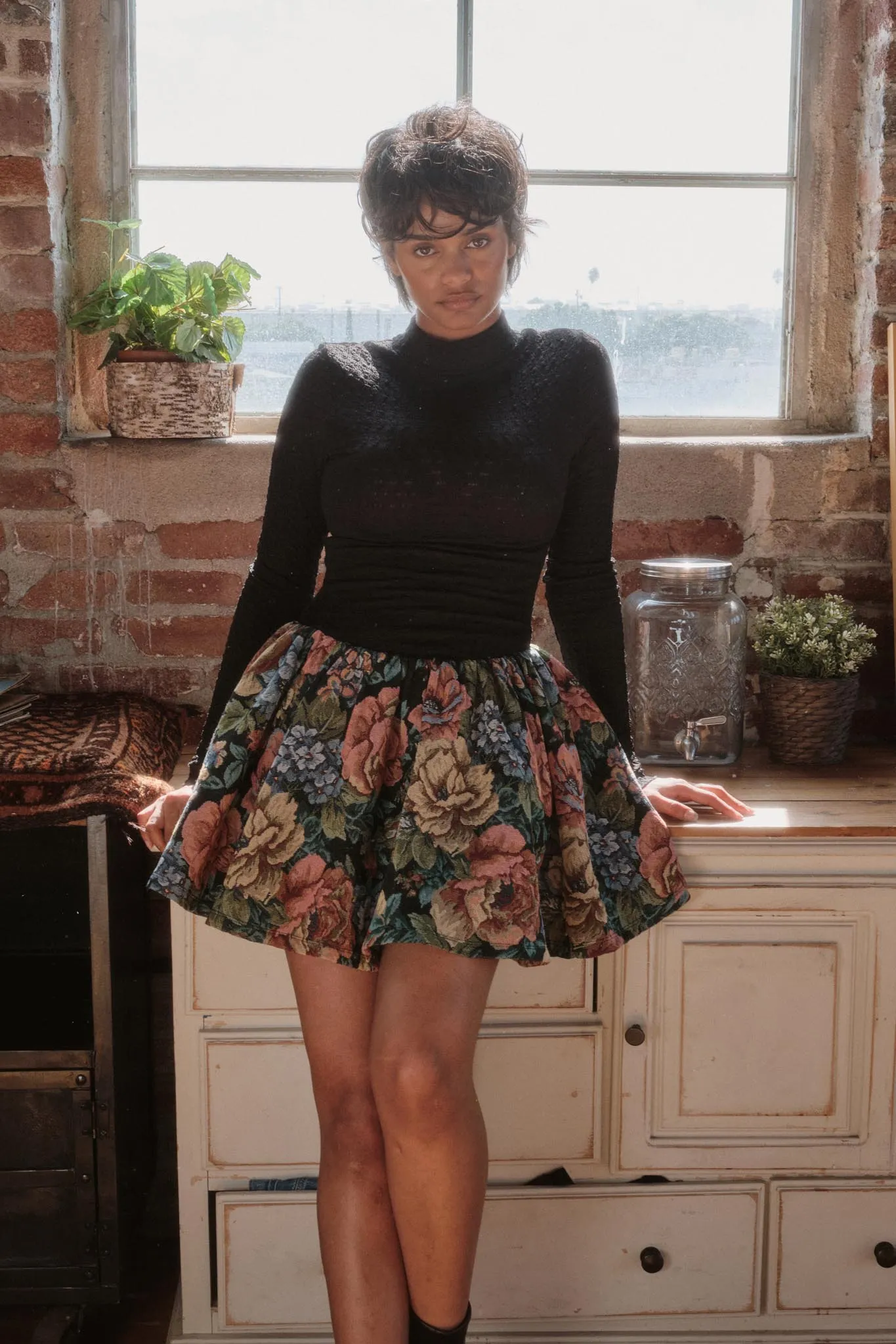 Blooming Brocade Knit and Floral Tapestry Mini Dress sold by Promesa product image thumbnail 2