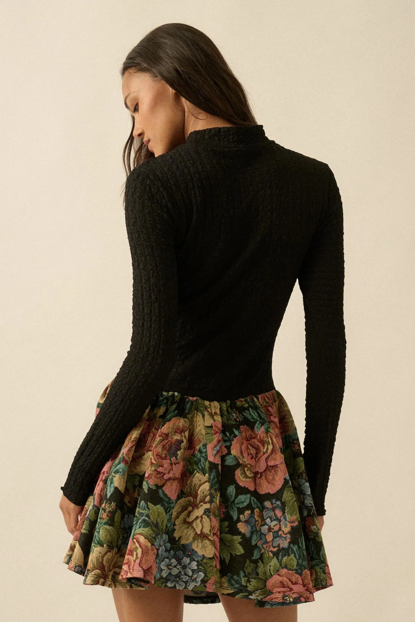 Blooming Brocade Knit and Floral Tapestry Mini Dress sold by Promesa product image thumbnail 5