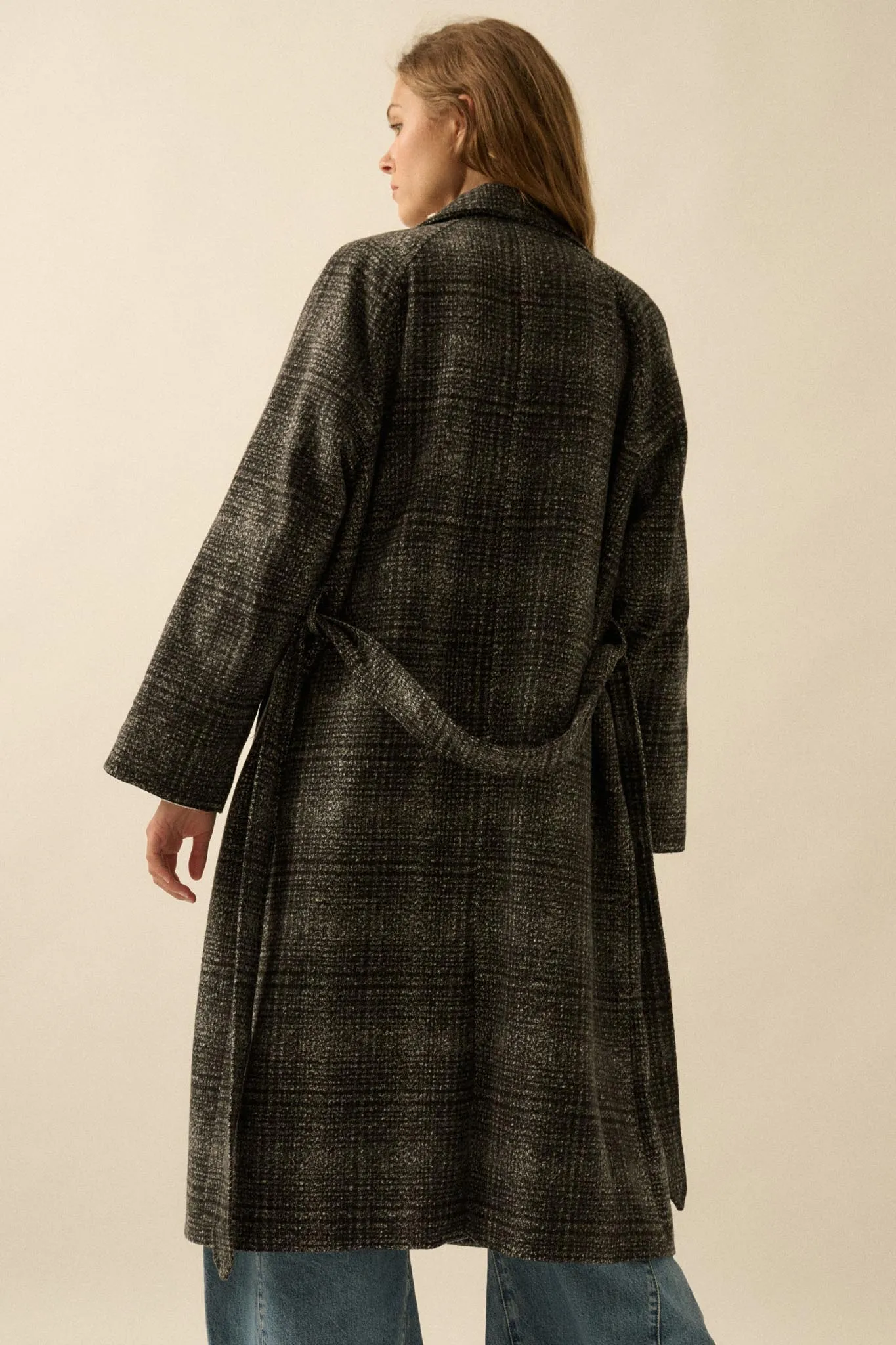 Check Point Plaid Tweed Belted Trench Coat sold by Promesa product image thumbnail 2
