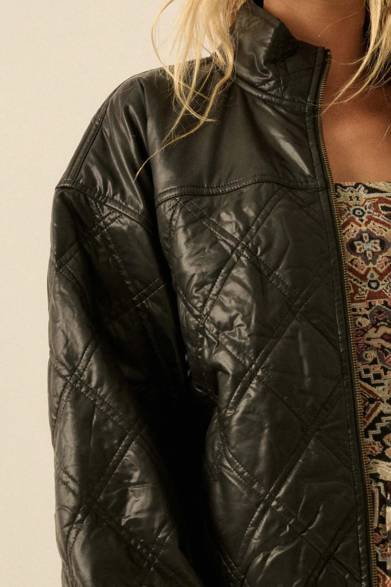 Chill Factor Quilted Vegan Leather Oversize Jacket sold by Promesa product image thumbnail 4