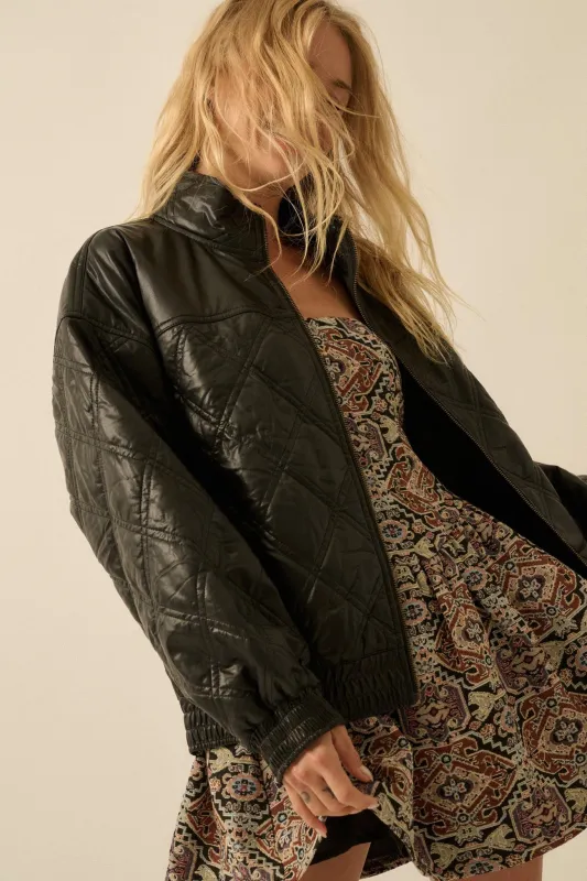 Chill Factor Quilted Vegan Leather Oversize Jacket sold by Promesa