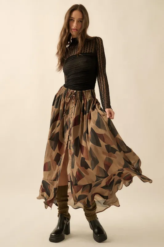 Modern Classic Abstract-Print Buttoned Maxi Skirt sold by Promesa