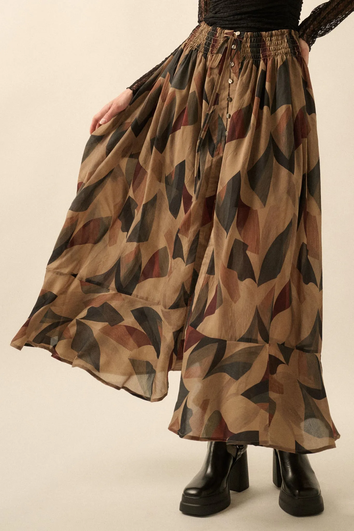 Modern Classic Abstract-Print Buttoned Maxi Skirt sold by Promesa product image thumbnail 2