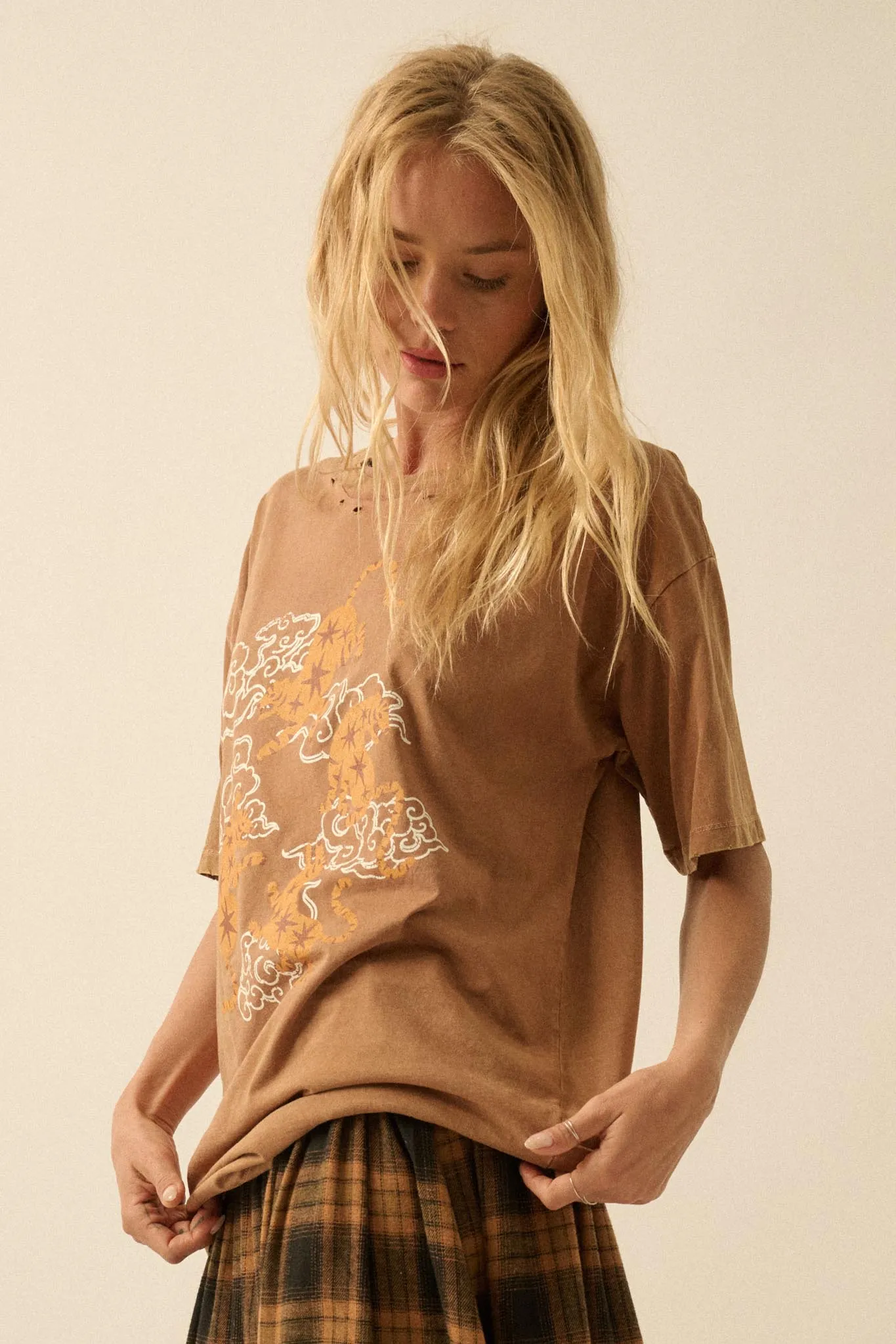 Celestial Tigers Distressed Oversize Graphic Tee sold by Promesa product image thumbnail 5