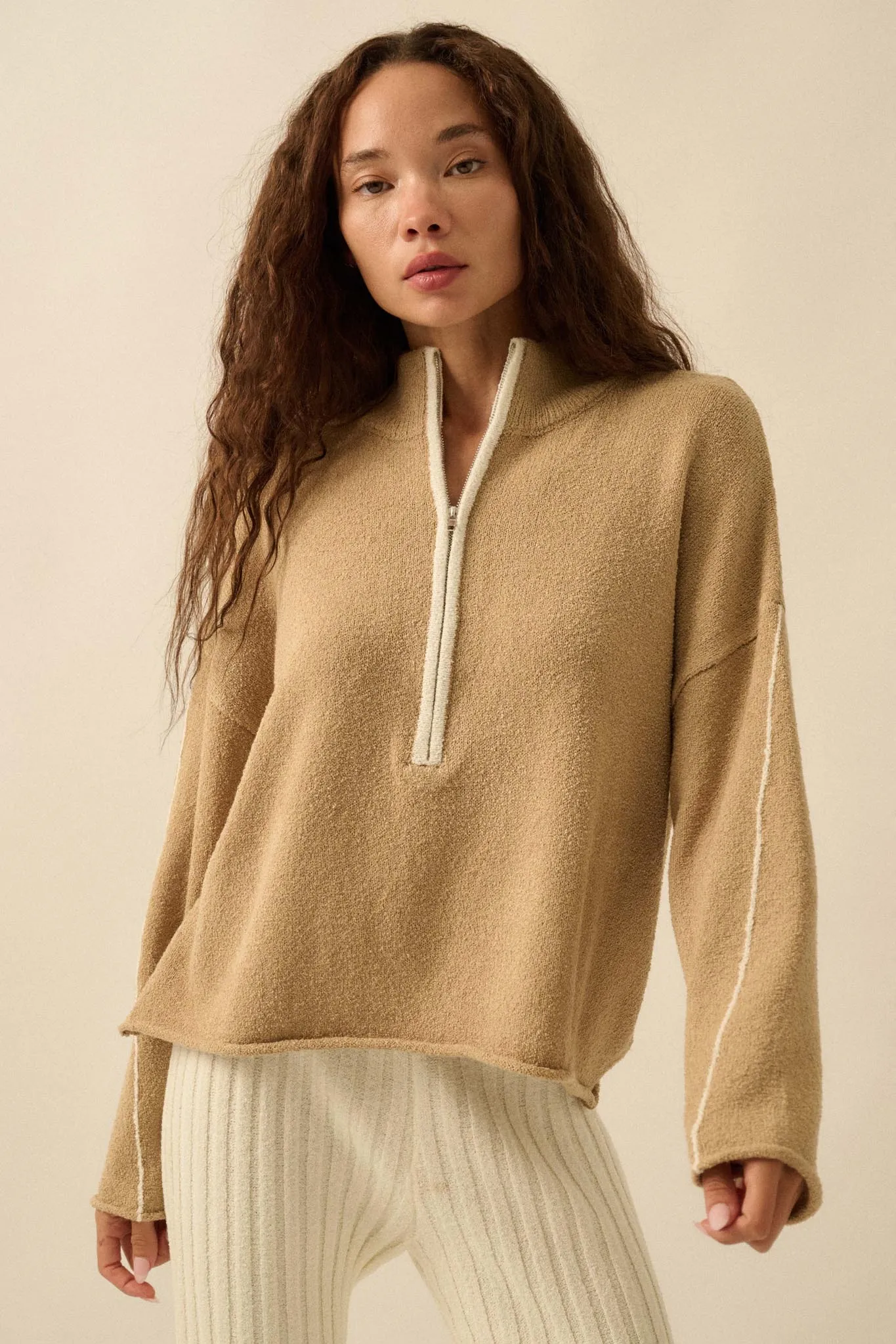 Promise the Label Textured Knit Half-Zip Sweater sold by Promesa
