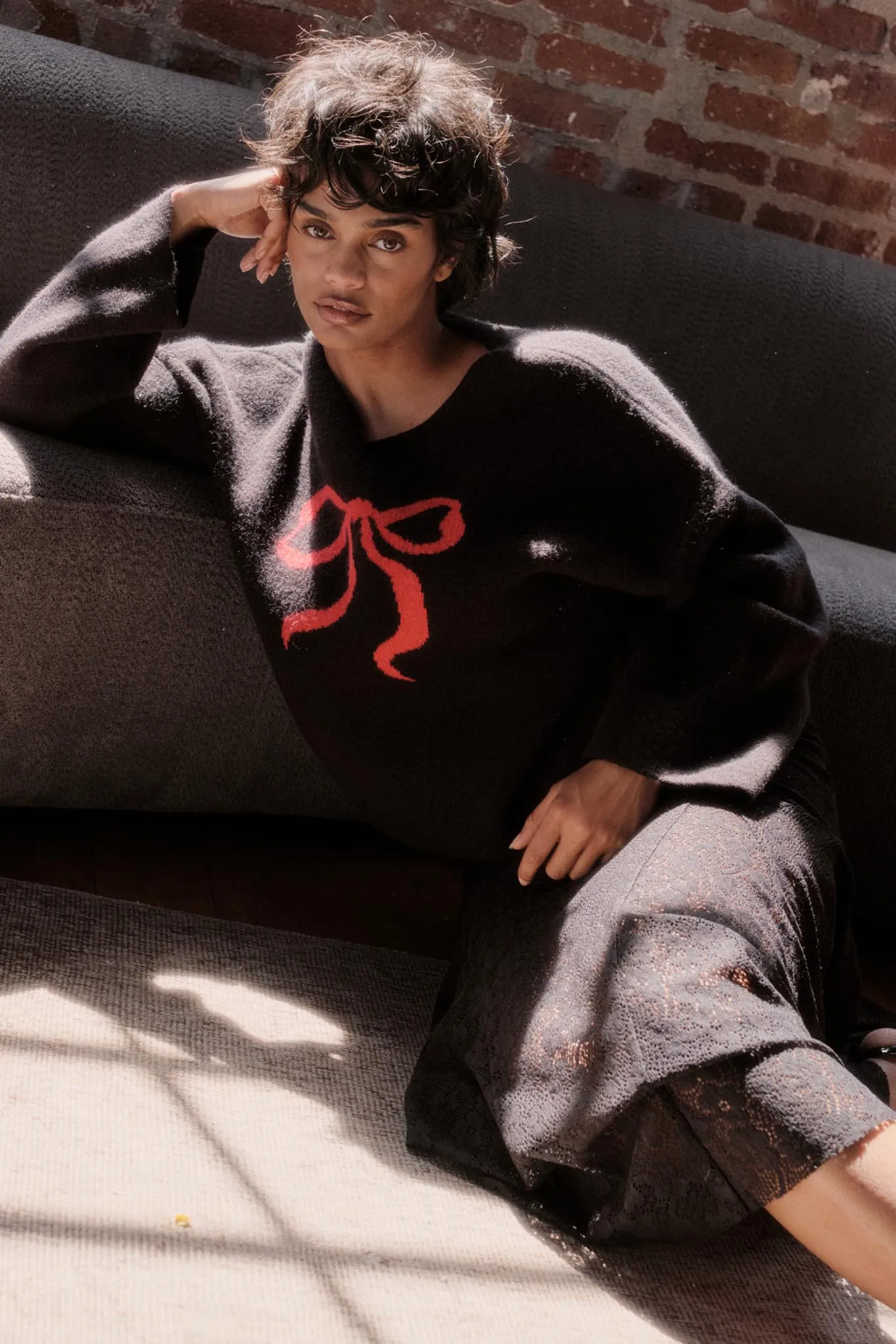 Let It Bow Exposed-Seam Bow Jacquard Knit Sweater sold by Promesa product image thumbnail 2