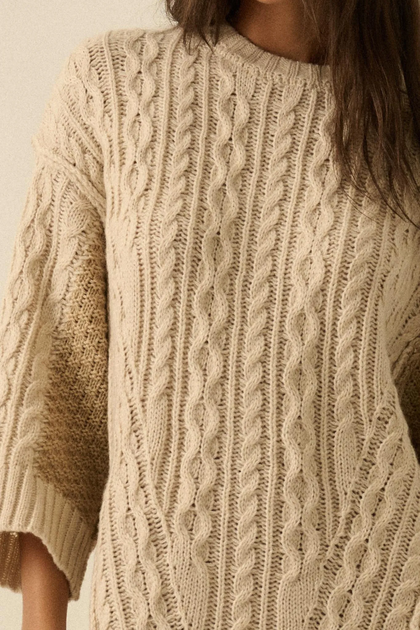 So Together Colorblock Cable Knit Oversize Sweater sold by Promesa product image thumbnail 4
