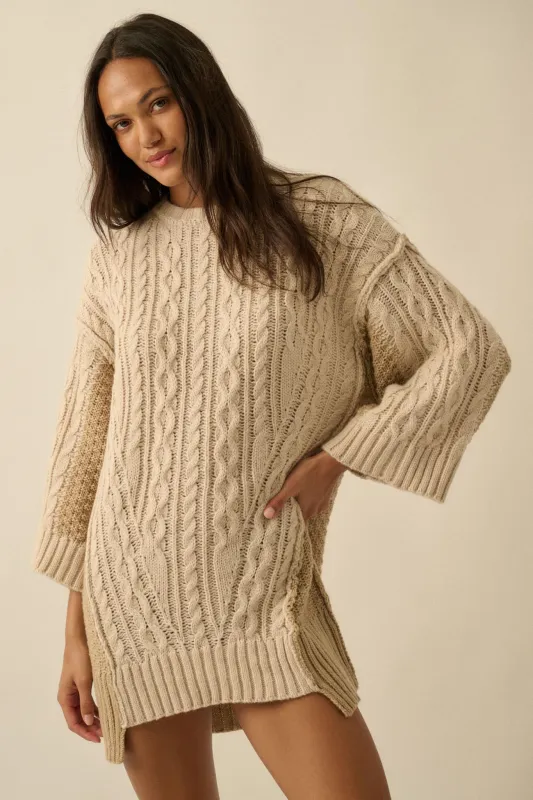 So Together Colorblock Cable Knit Oversize Sweater sold by Promesa