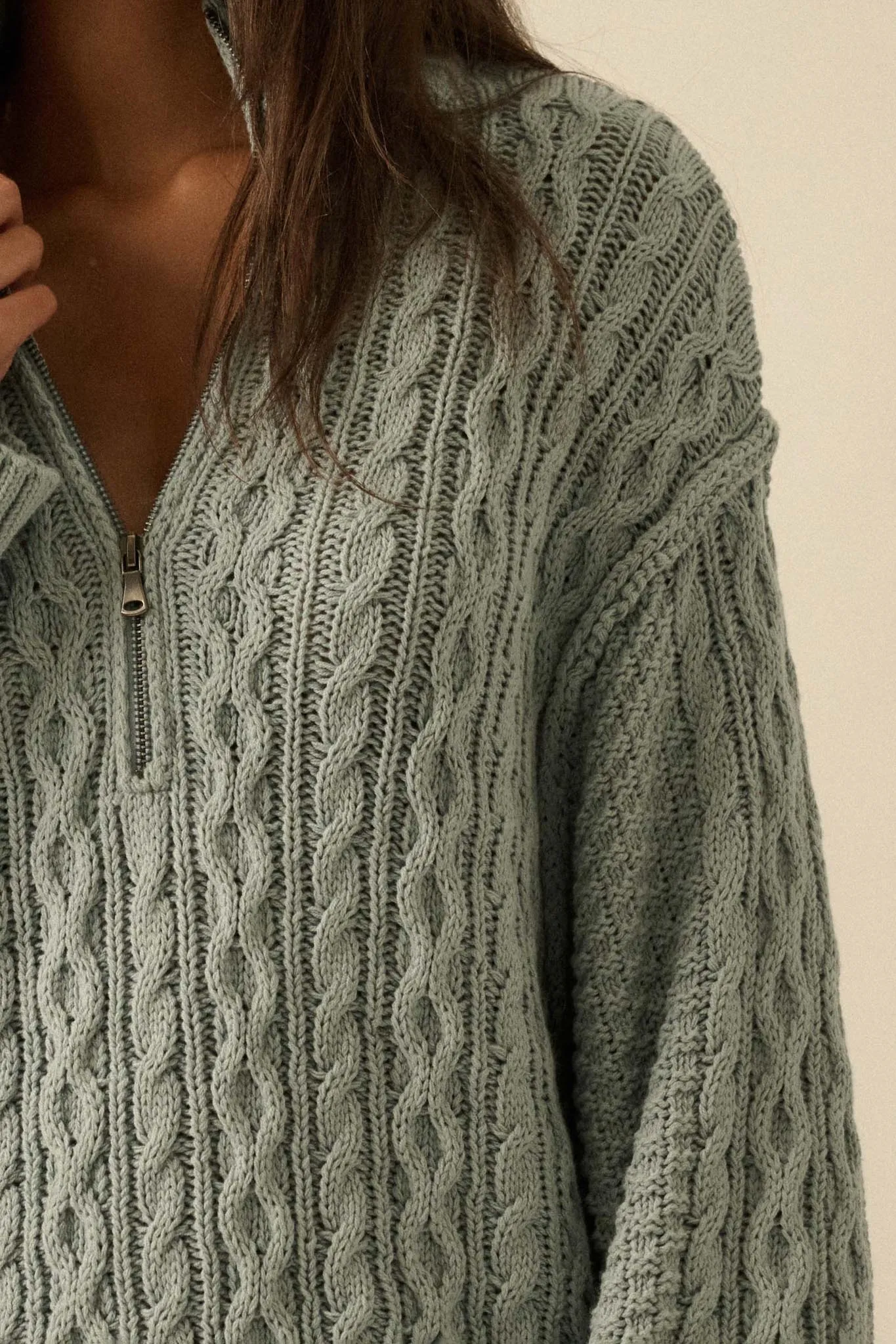 Plot Twist Half-Zip Cable Knit Sweater Dress sold by Promesa product image thumbnail 3