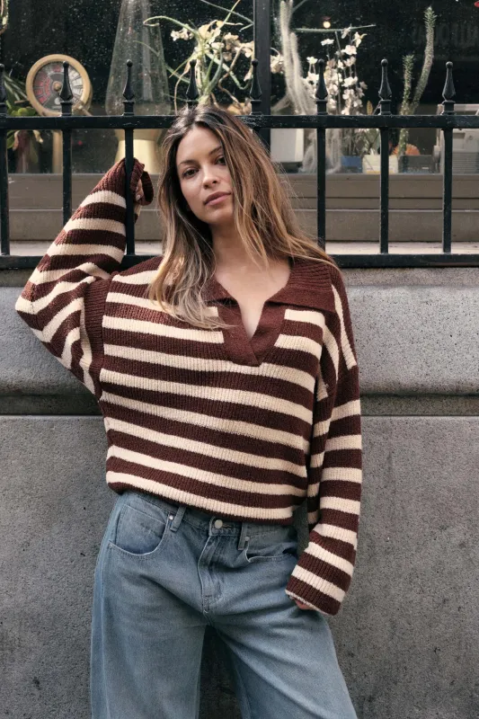 Promise the Label Striped Rib-Knit Collared Sweater made by Promesa