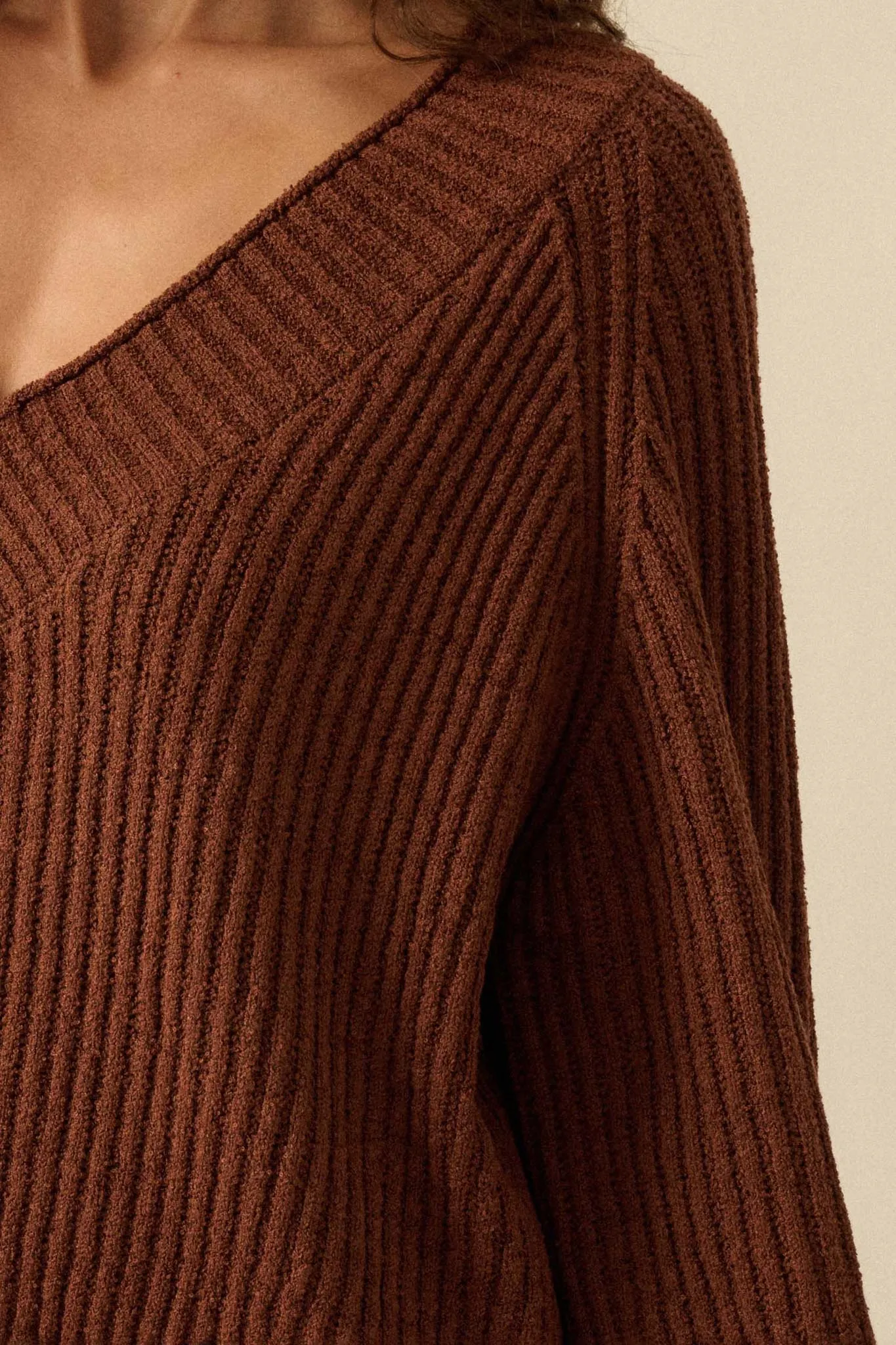 Promise the Label Rib-Knit Wide V-Neck Sweater sold by Promesa product image thumbnail 5