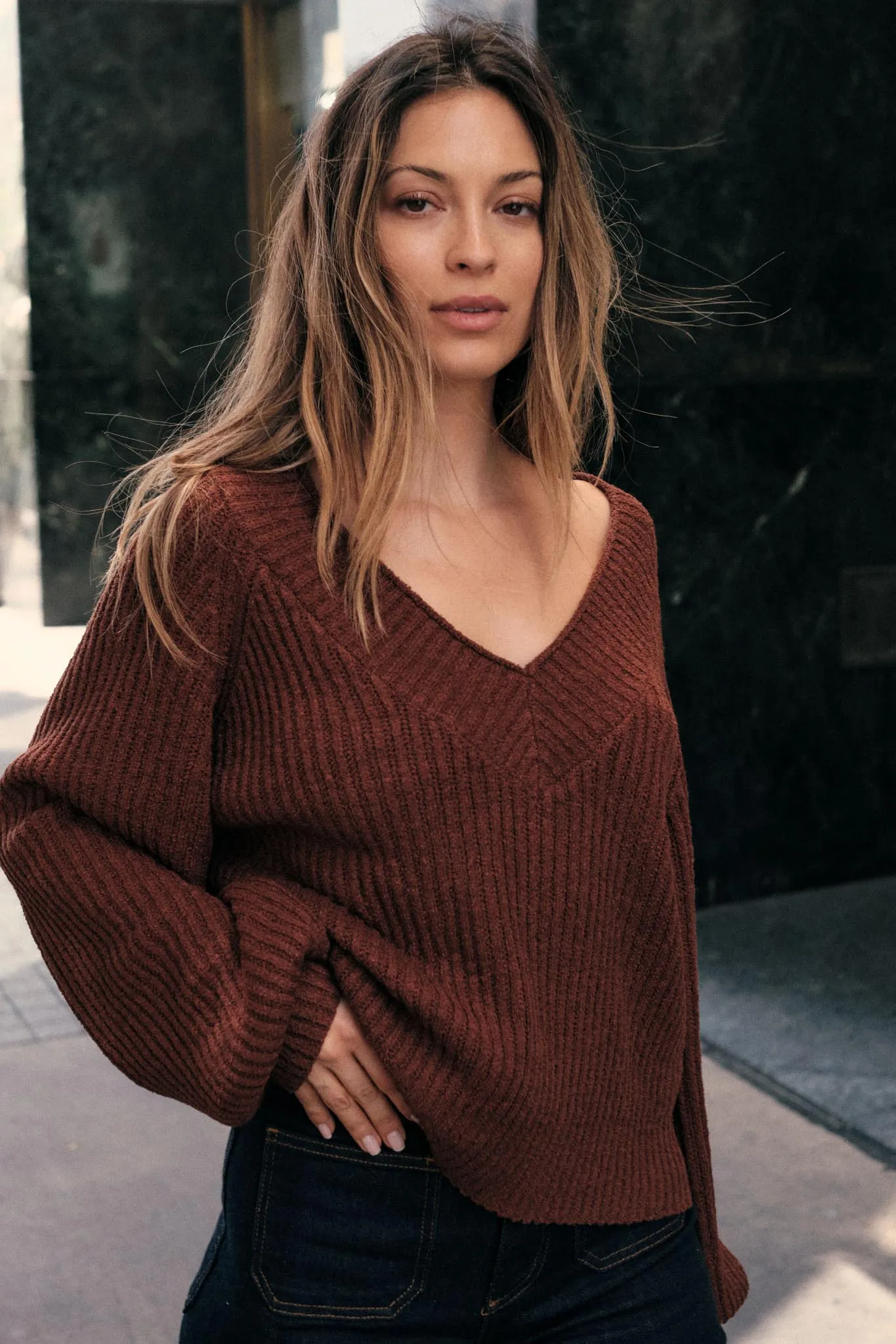 Promise the Label Rib-Knit Wide V-Neck Sweater sold by Promesa product image thumbnail 2