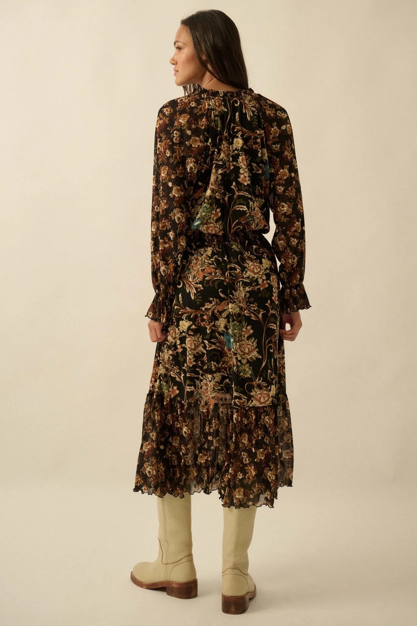 Dramatic Blooms Floral Mesh Buttoned Midi Dress sold by Promesa product image thumbnail 5