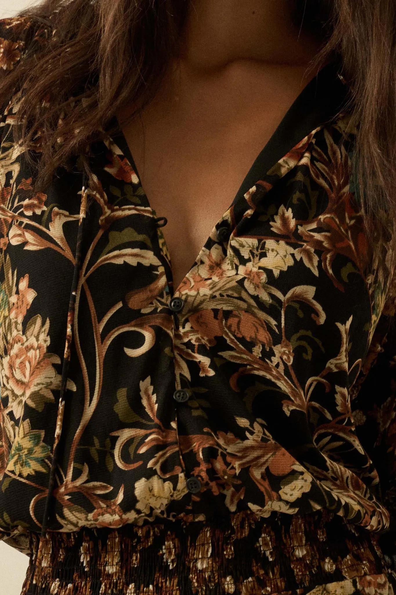 Dramatic Blooms Floral Mesh Buttoned Midi Dress sold by Promesa product image thumbnail 2