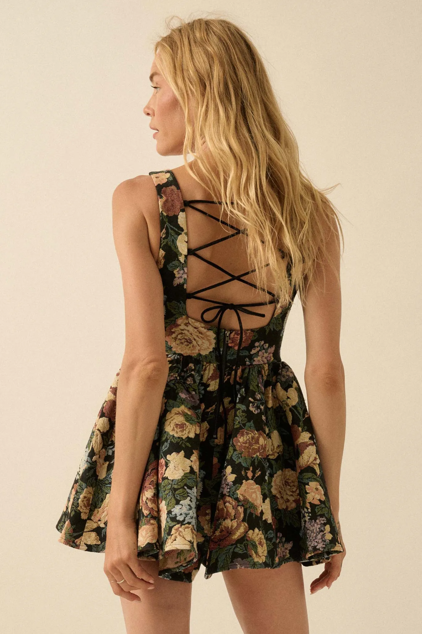 Weaving Blooms Floral Tapestry Corset Romper Dress sold by Promesa product image thumbnail 5