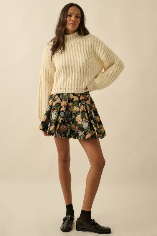 Blooming Threads Floral Tapestry Pleated Mini Skort sold by Promesa