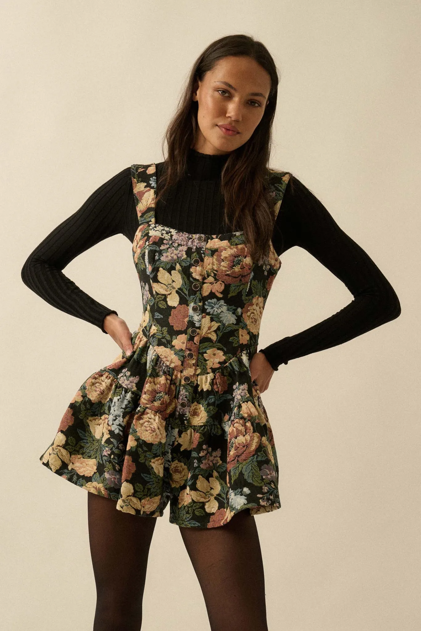Stitched Garden Floral Tapestry Ruffle Romper Dress sold by Promesa product image thumbnail 3