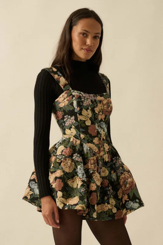 Stitched Garden Floral Tapestry Ruffle Romper Dress made by Promesa