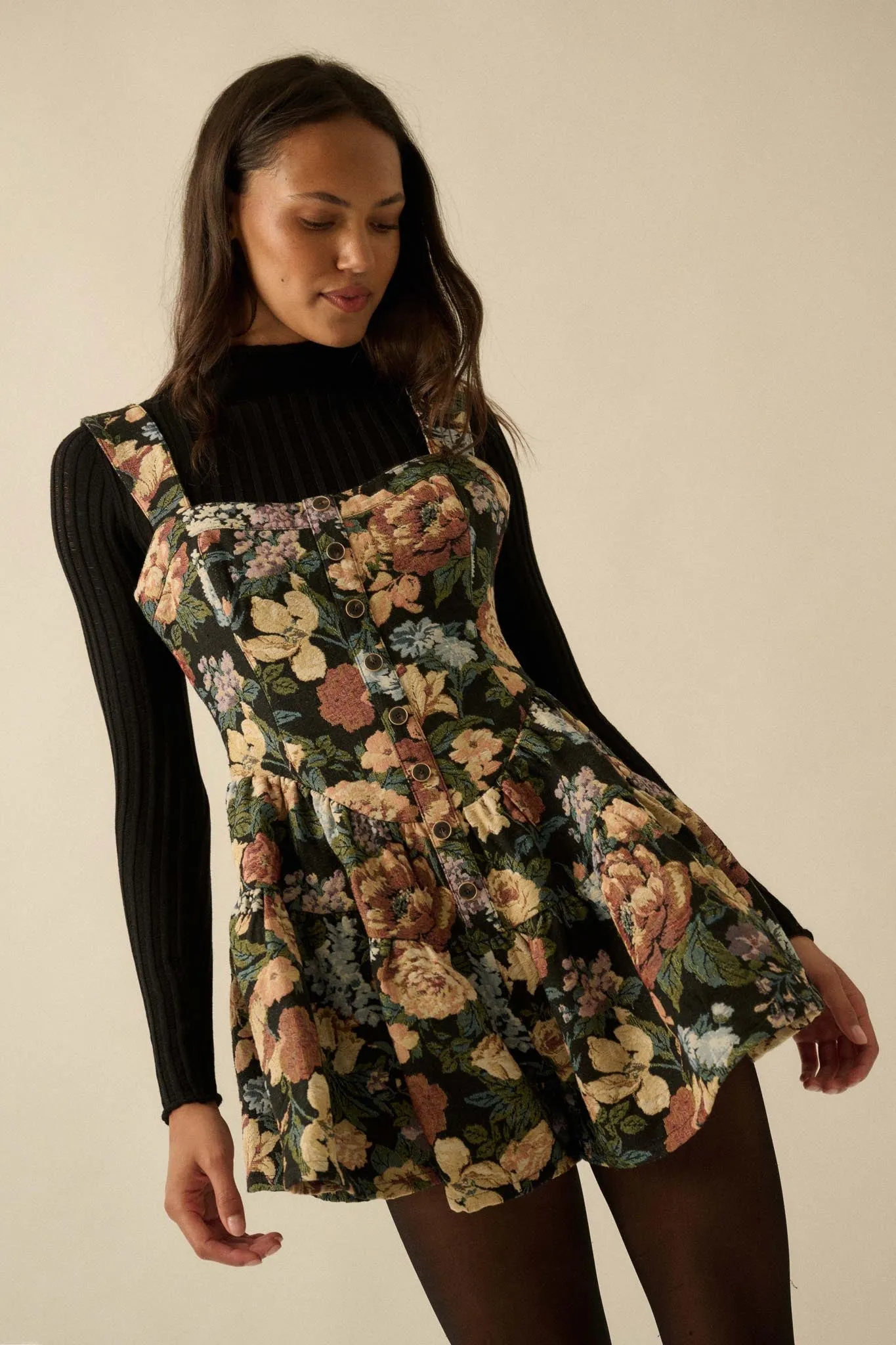 Stitched Garden Floral Tapestry Ruffle Romper Dress sold by Promesa product image thumbnail 5