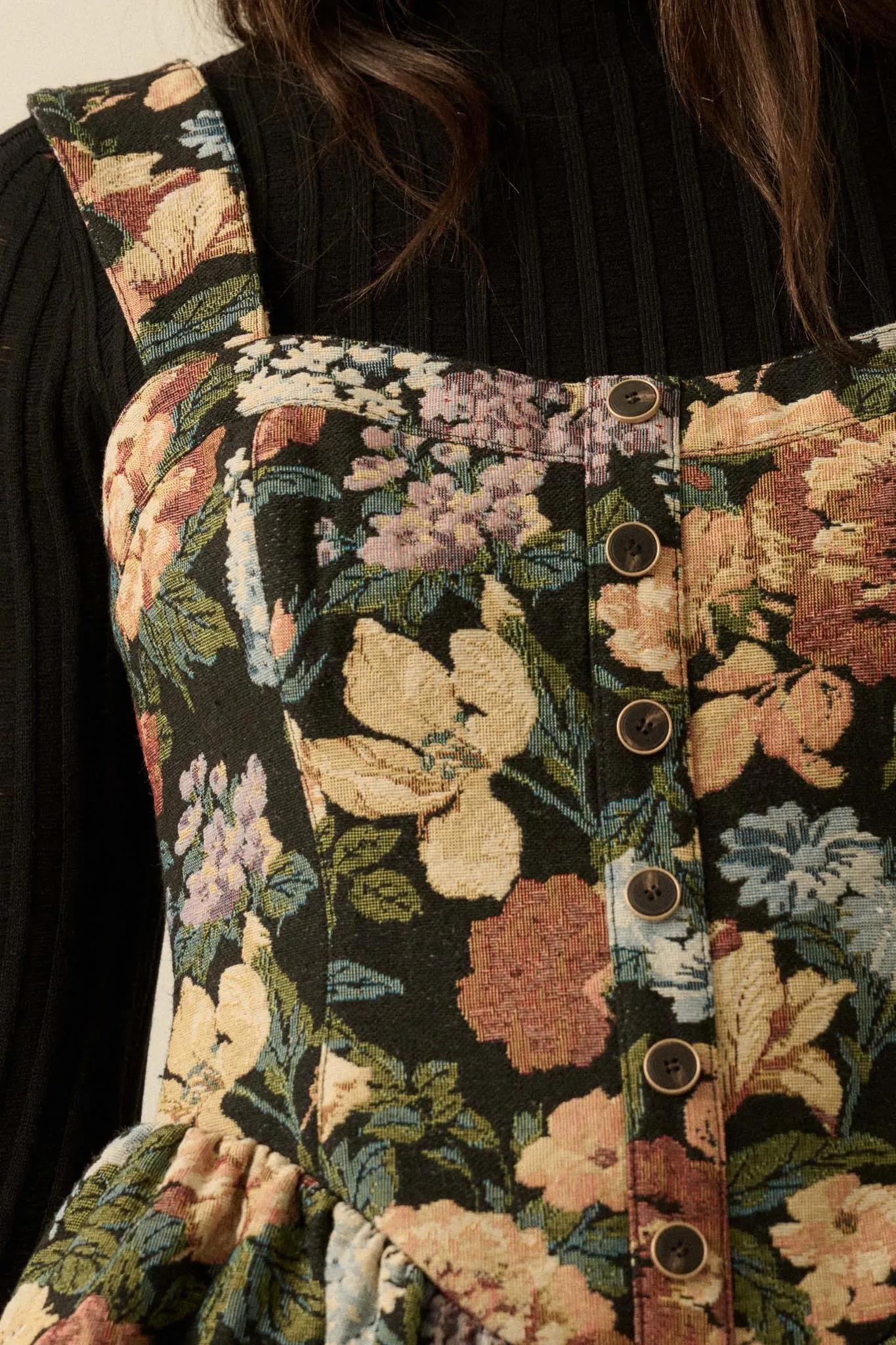 Stitched Garden Floral Tapestry Ruffle Romper Dress sold by Promesa product image thumbnail 2