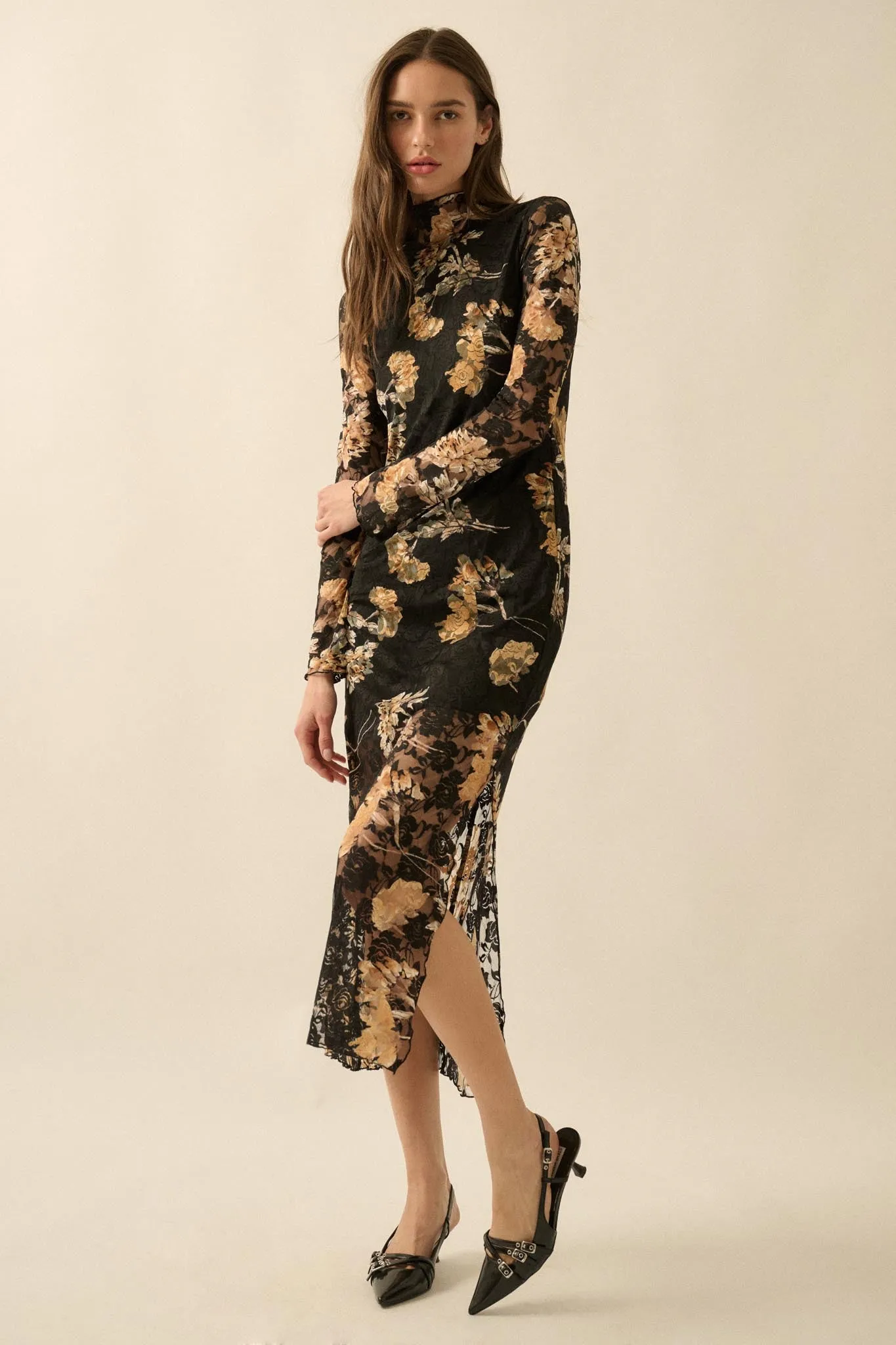 Blooming Memories Printed Floral Lace Midi Dress sold by Promesa product image thumbnail 3