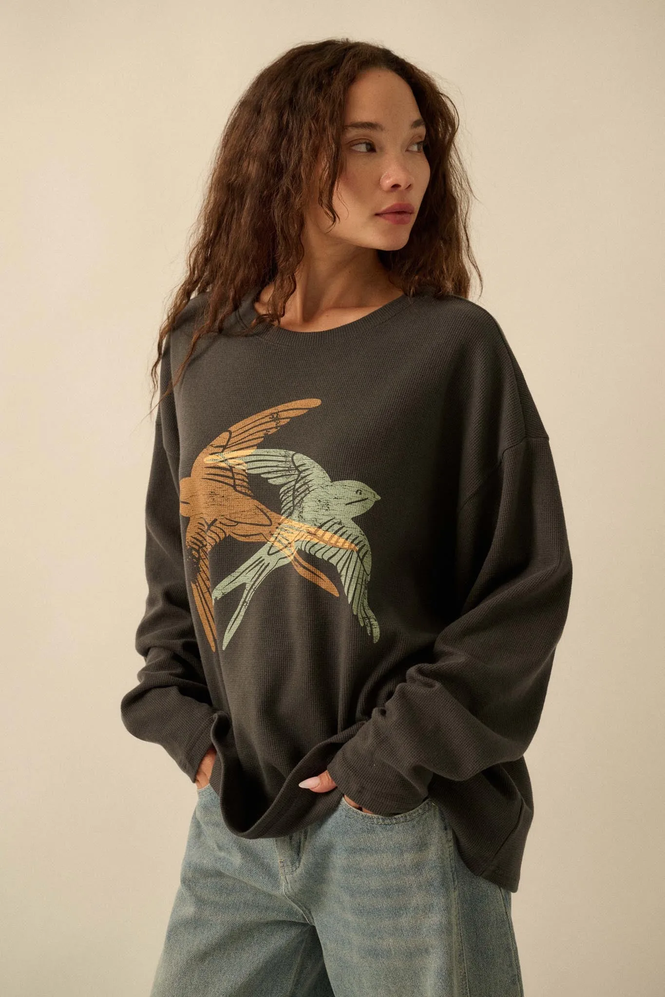 Birds of a Feather Oversize Thermal Graphic Top sold by Promesa product image thumbnail 5