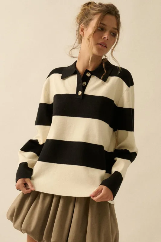 Advantage Line Striped Knit Collared Rugby Sweater made by Promesa