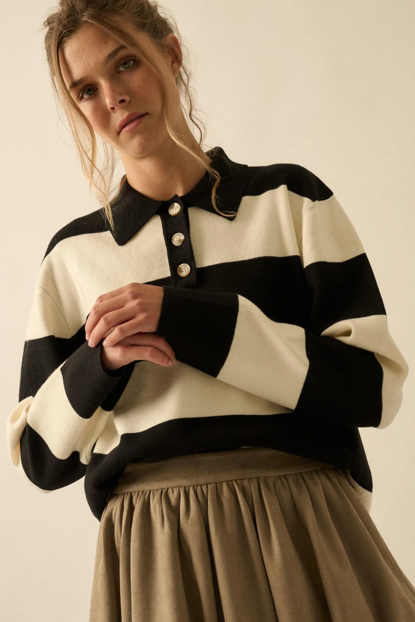 Advantage Line Striped Knit Collared Rugby Sweater sold by Promesa product image thumbnail 3