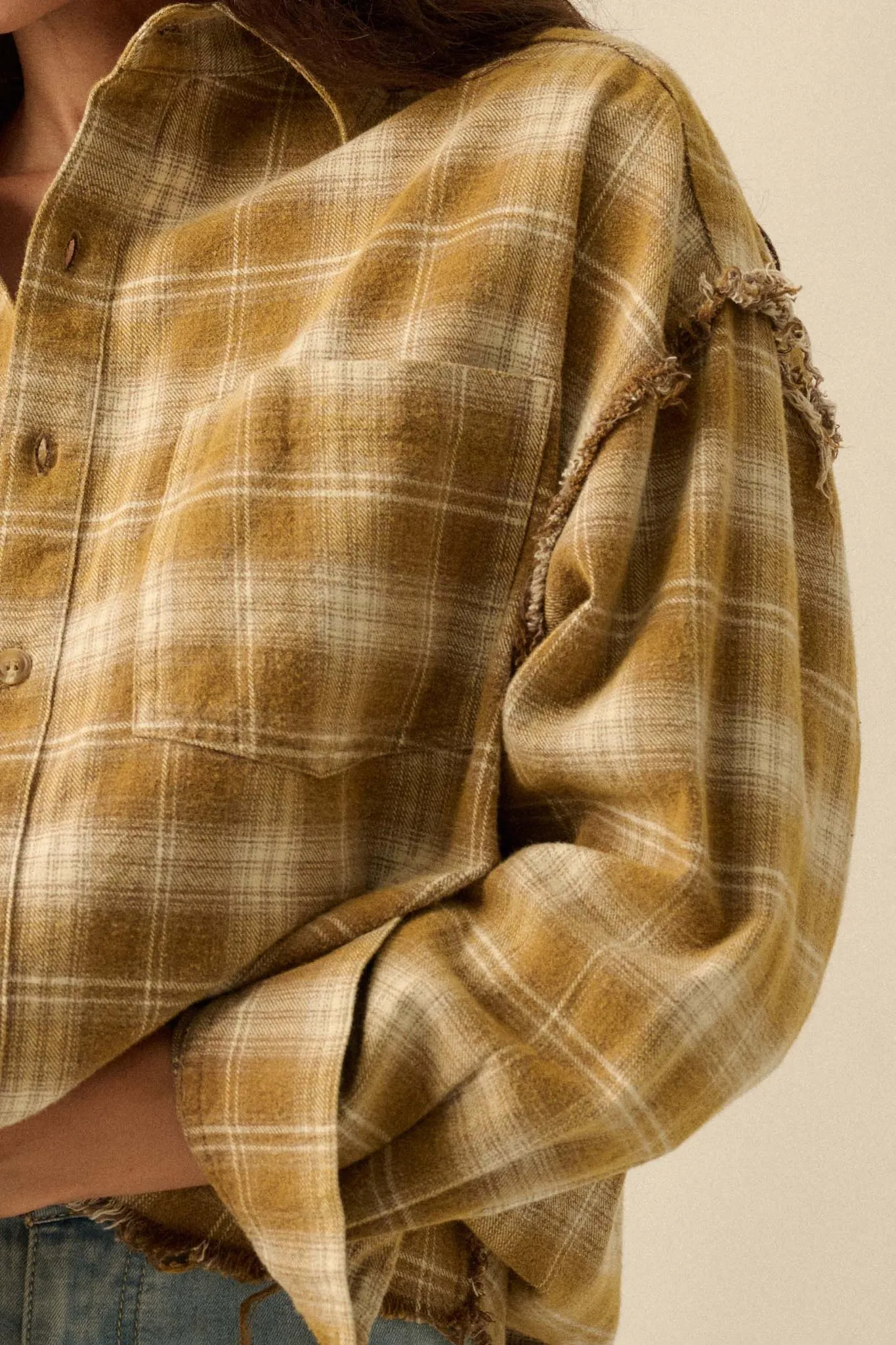 Grunge Era Oversize Raw-Edge Plaid Flannel Shirt sold by Promesa product image thumbnail 5