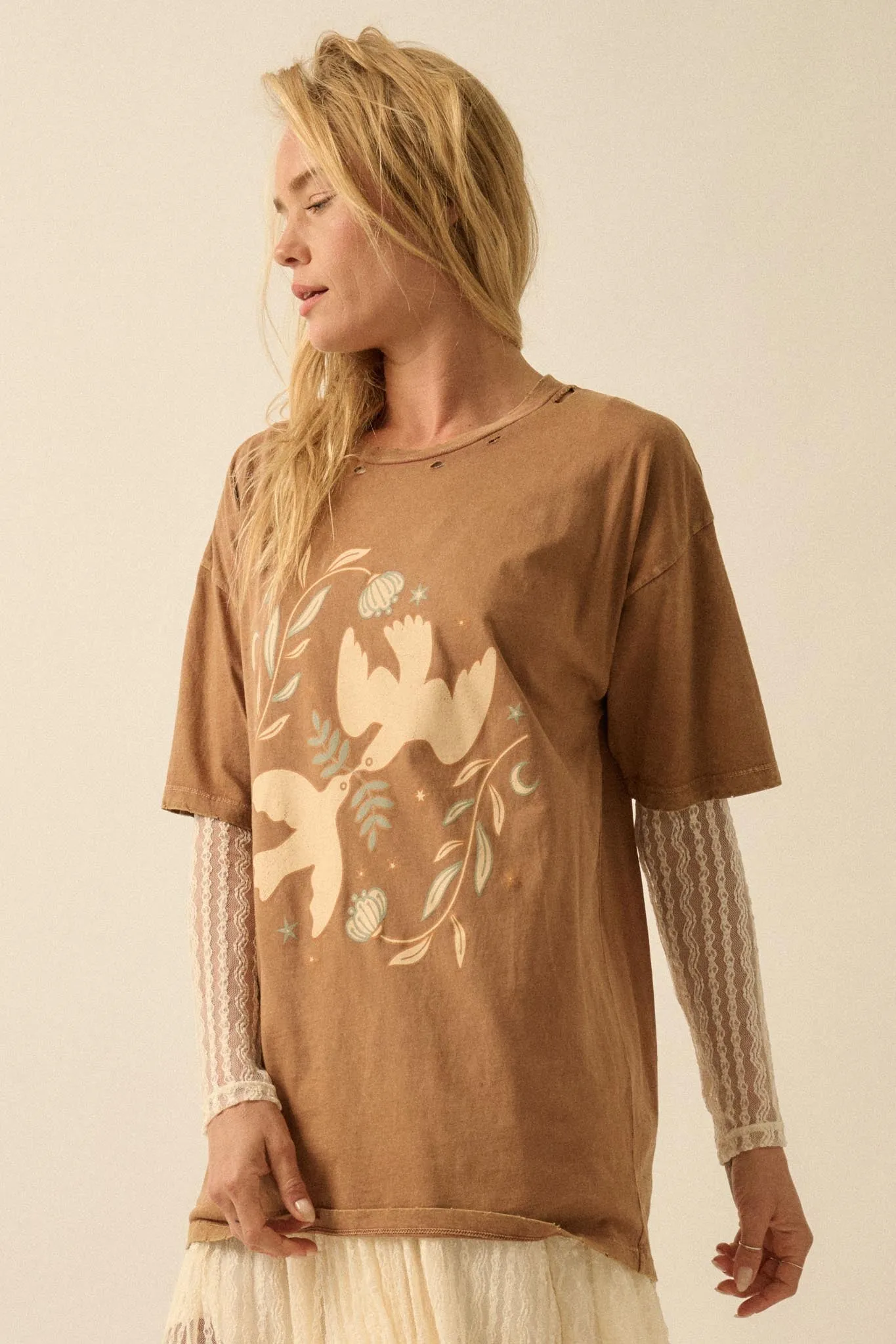 Wings of Peace Distressed Oversize Graphic Tee sold by Promesa product image thumbnail 5