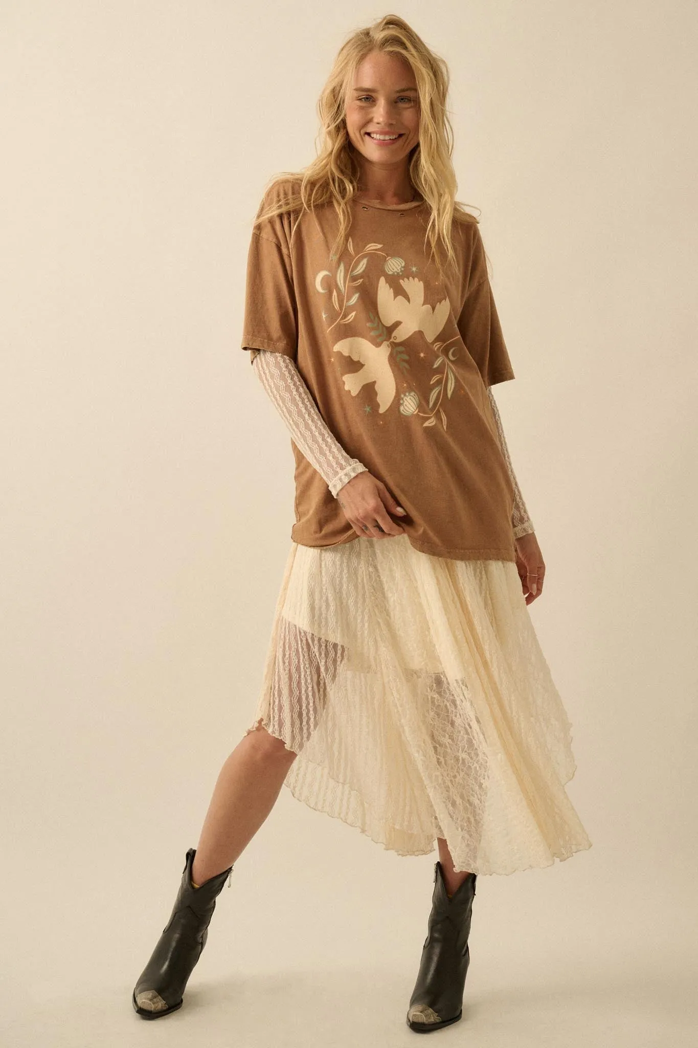 Wings of Peace Distressed Oversize Graphic Tee sold by Promesa product image thumbnail 3