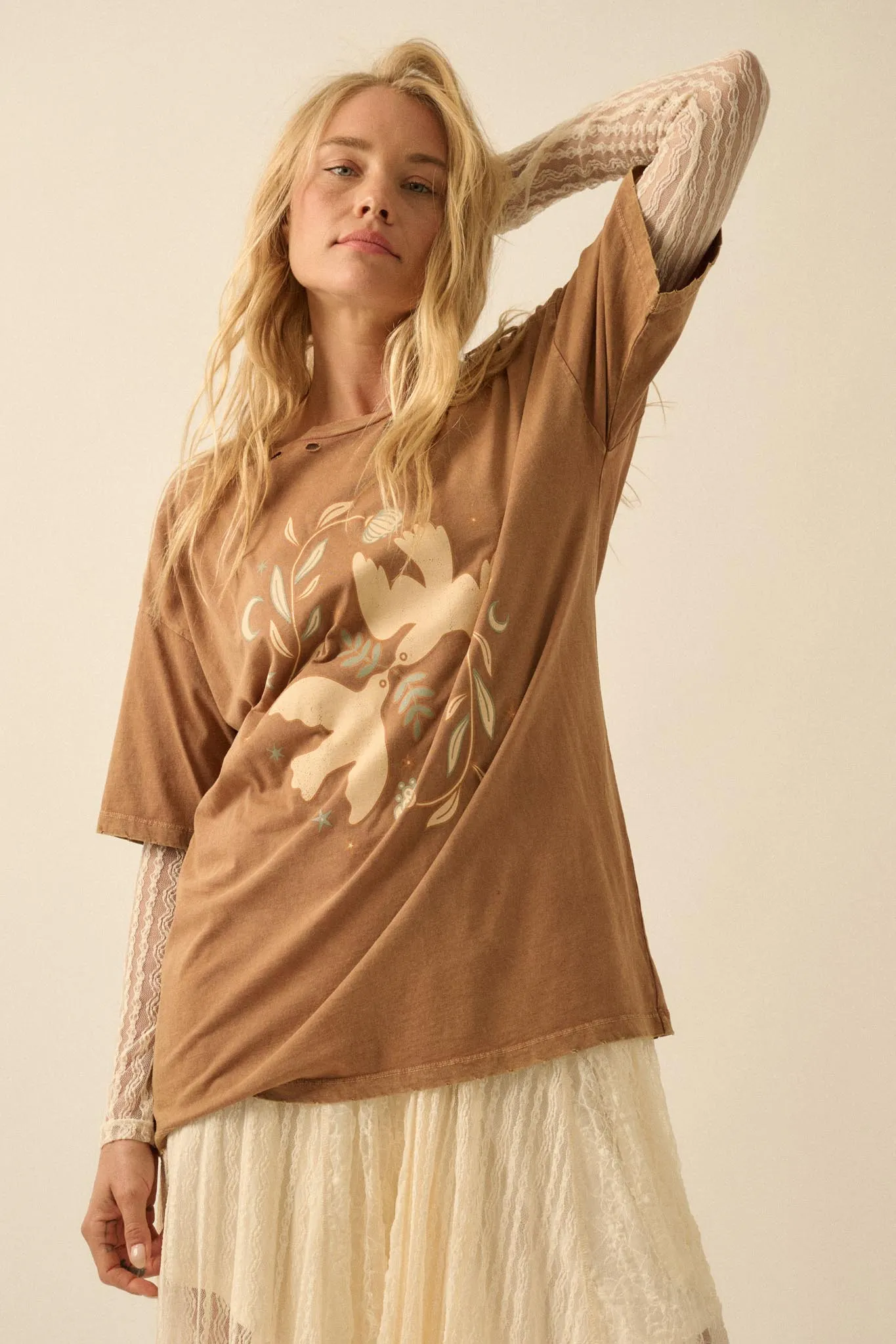 Wings of Peace Distressed Oversize Graphic Tee sold by Promesa product image thumbnail 4