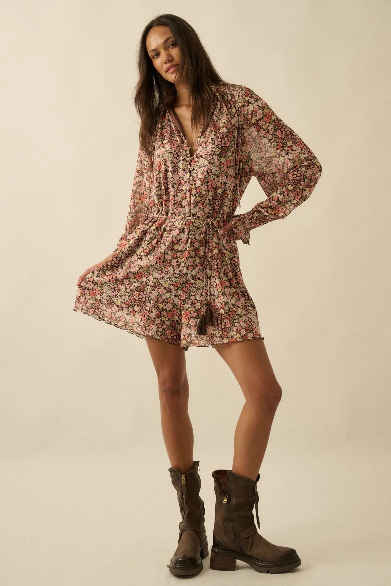 Picking Wildflowers Floral Mesh Belted Romper sold by Promesa product image thumbnail 4
