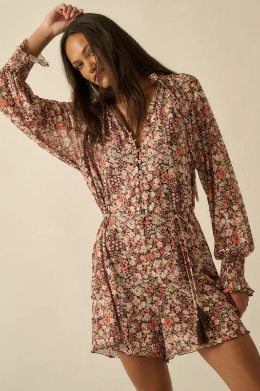 Picking Wildflowers Floral Mesh Belted Romper sold by Promesa