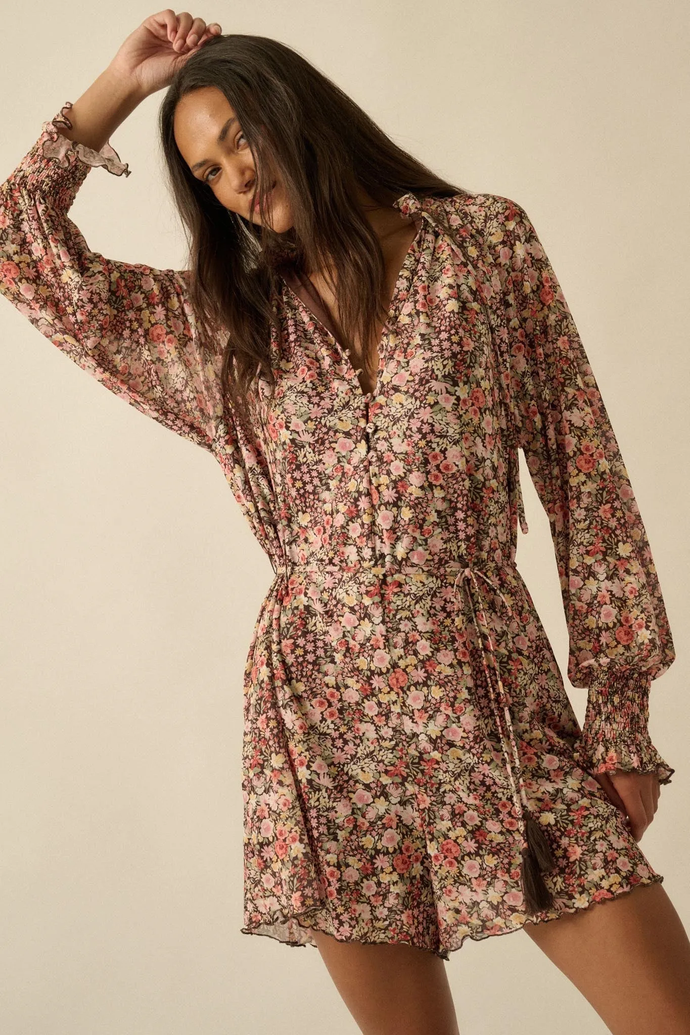 Picking Wildflowers Floral Mesh Belted Romper sold by Promesa