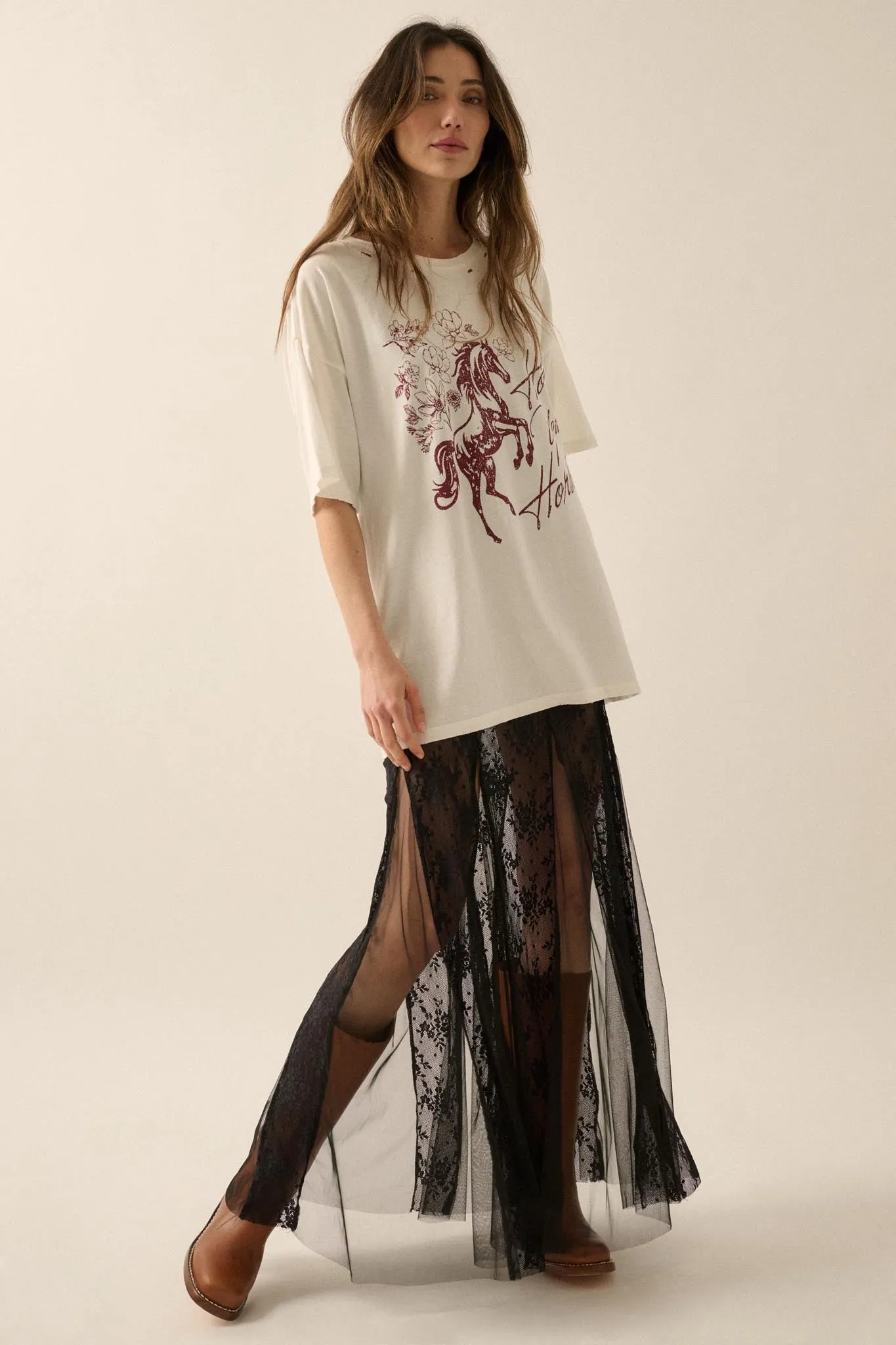 Hold Your Horses Distressed Floral Graphic Tee sold by Promesa product image thumbnail 4